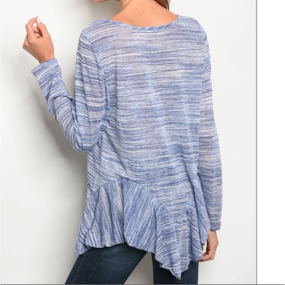 Blue Long Sleeve Asymmetrical Hemline Top - Picture 5 of 5